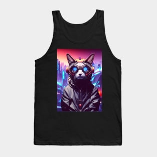 Cool Japanese Techno Cat In Future World Japan Neon City Tank Top